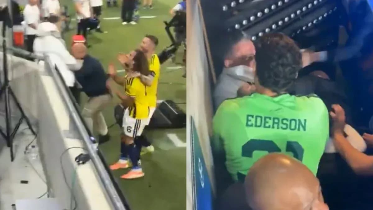 Players involved in a scuffle after the match