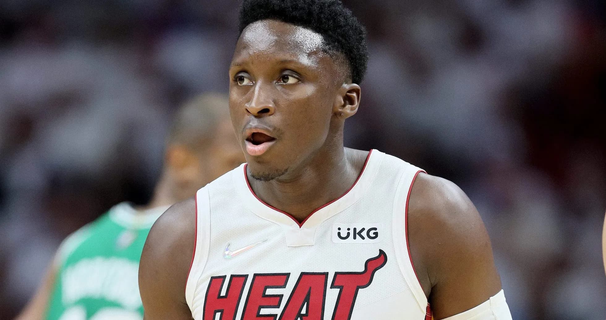 Player in Miami Heat jersey during basketball game