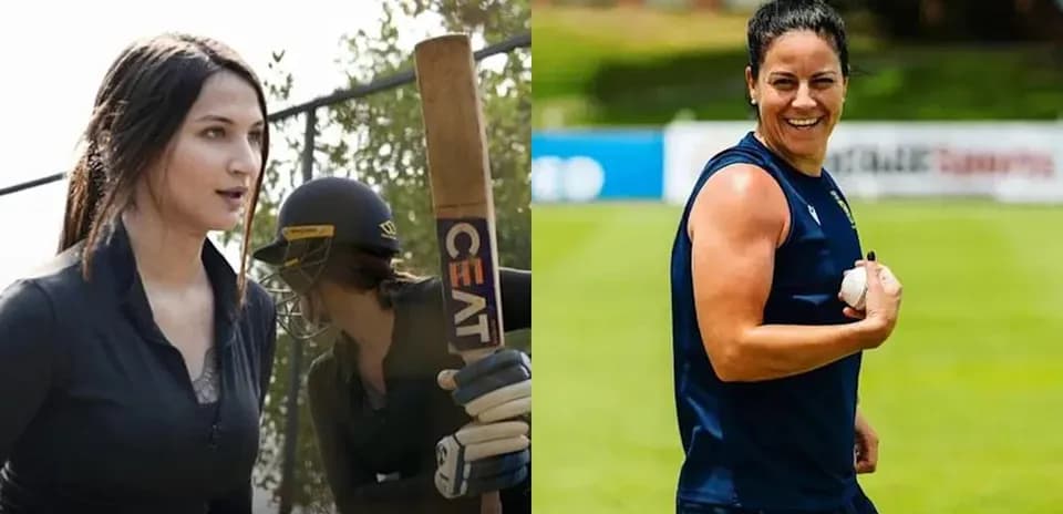Two female cricketers in training session outdoors