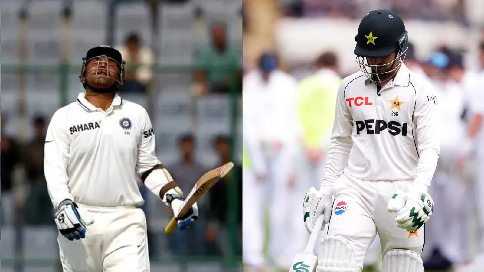 Two cricketers walking off the field after dismissal