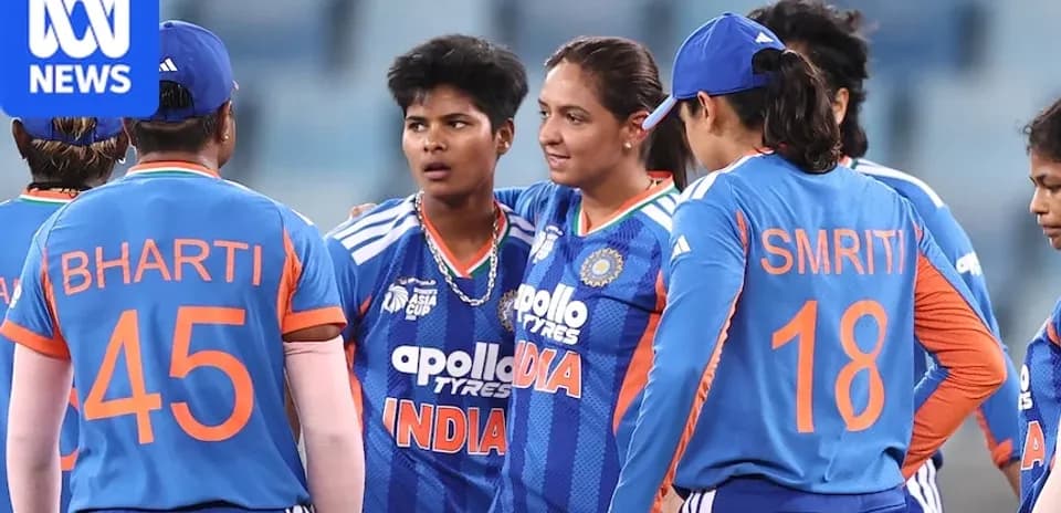 Indian women's cricket team in huddle during match