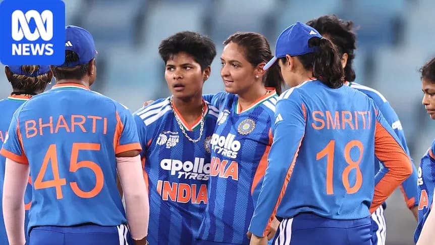 Indian women's cricket team in huddle during match