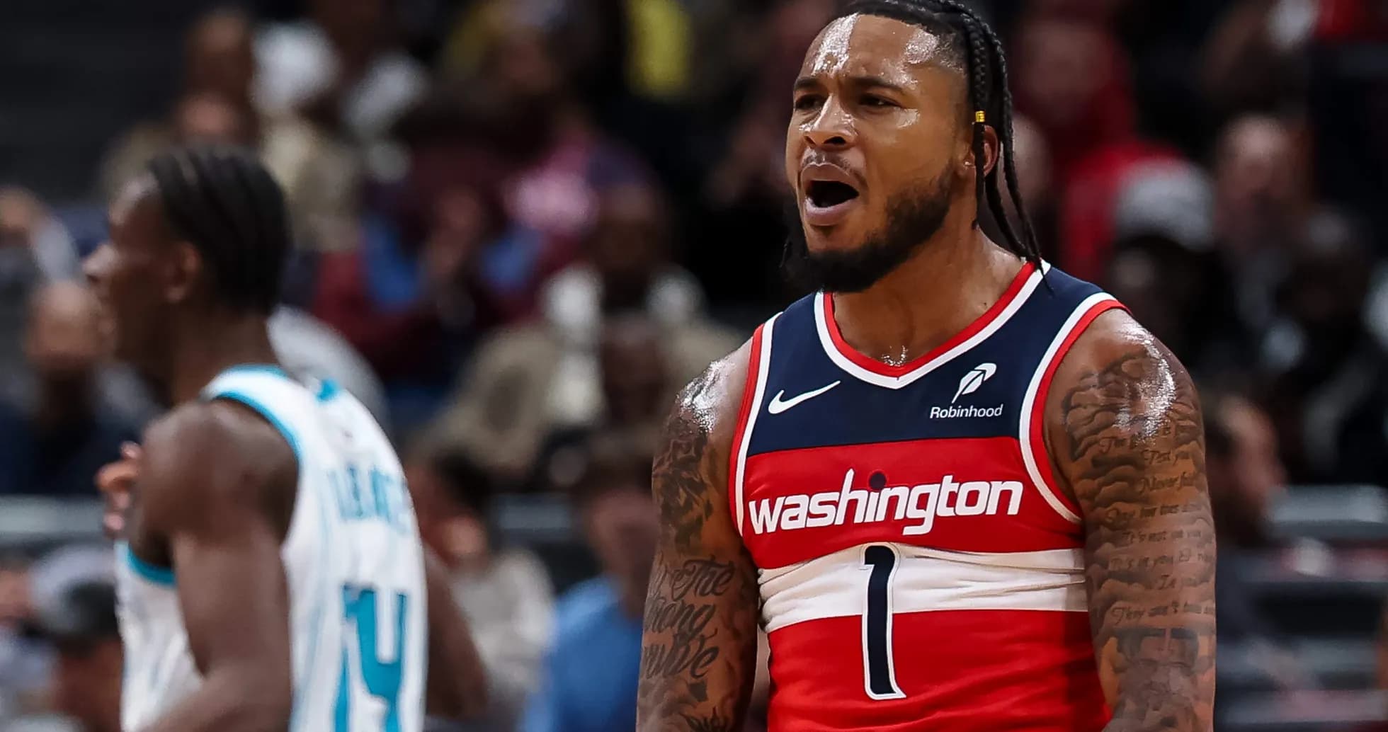 Player celebrating during a Washington Wizards game