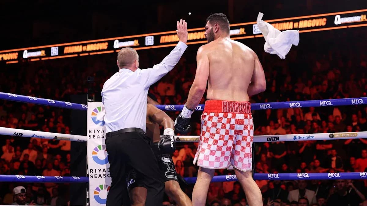 Referee stopping the fight in boxing match Referee stopping the fight in boxing match