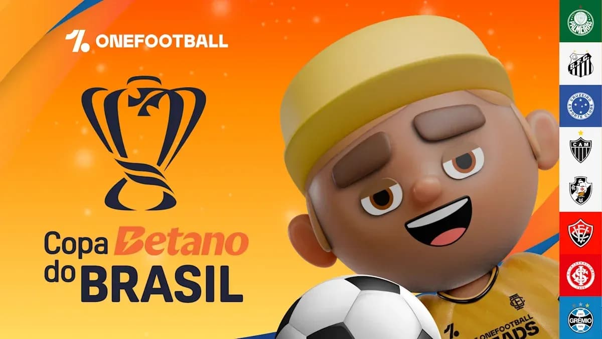 Cartoon character with soccer ball promoting Copa do Brasil