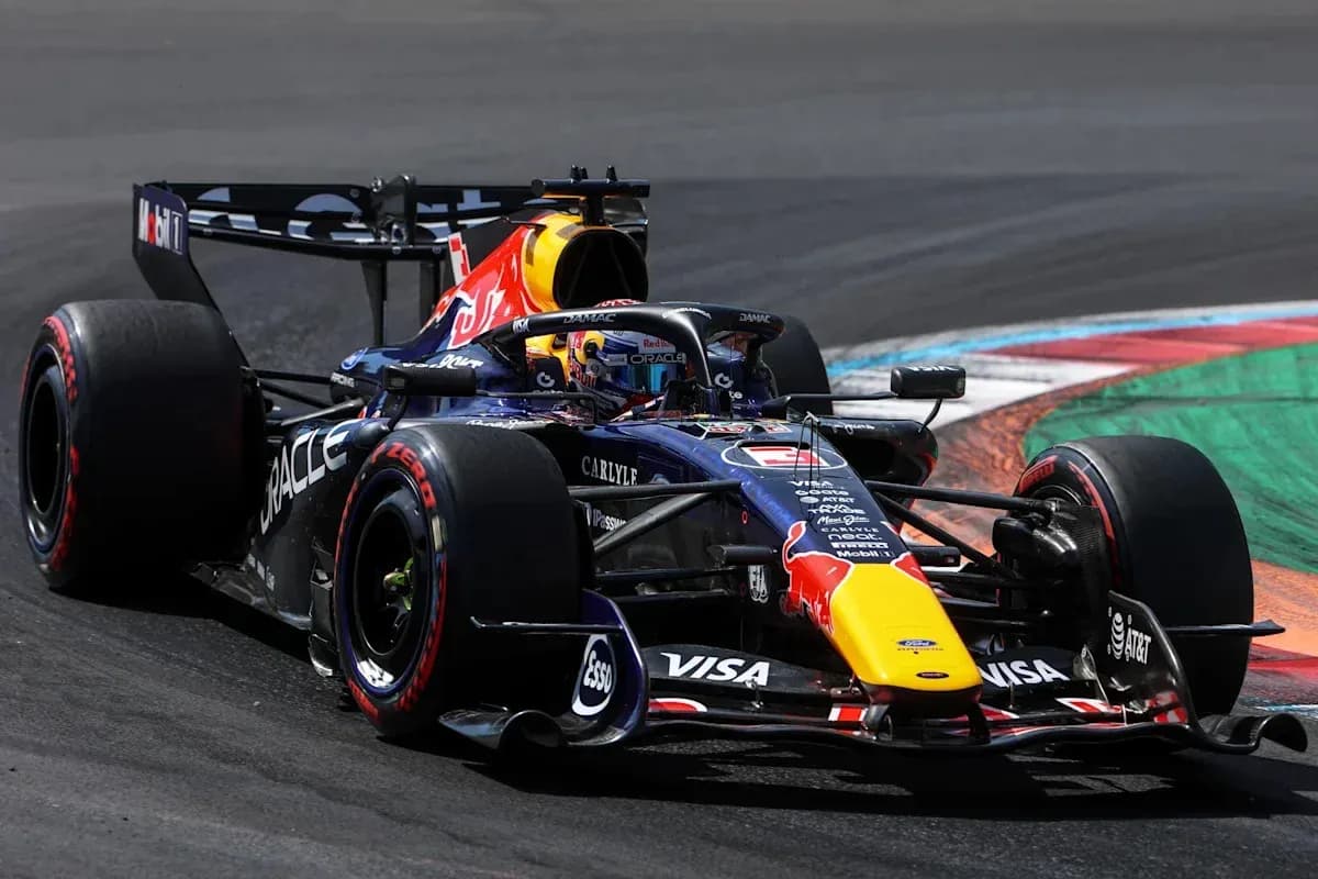Red Bull Racing car navigating a racetrack corner