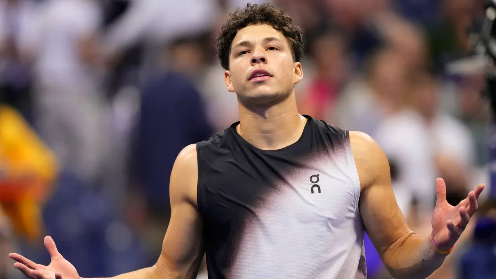 Tennis player expressing frustration during match Tennis player expressing frustration during match