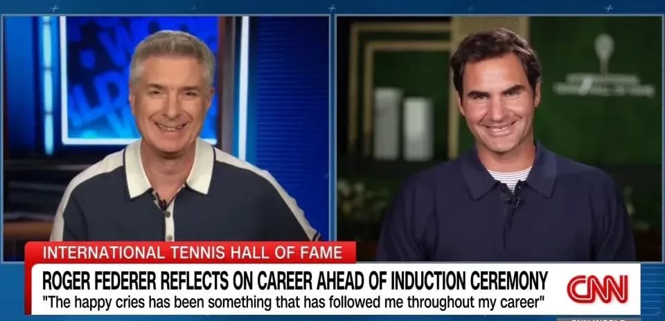 Roger Federer and interviewer during CNN segment