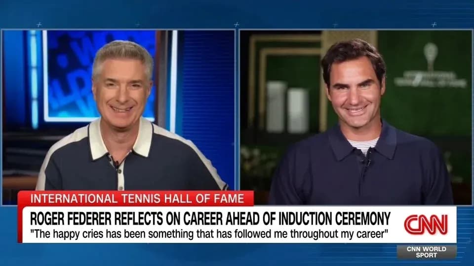 Roger Federer and interviewer during CNN segment