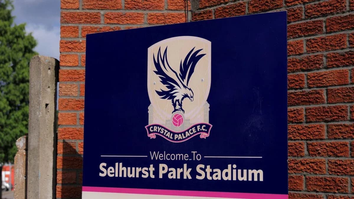 Welcome sign at Selhurst Park Stadium, Crystal Palace F.C.