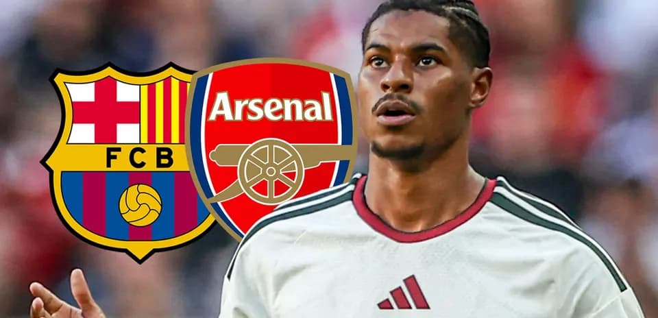 Player in white jersey with Barcelona and Arsenal logos