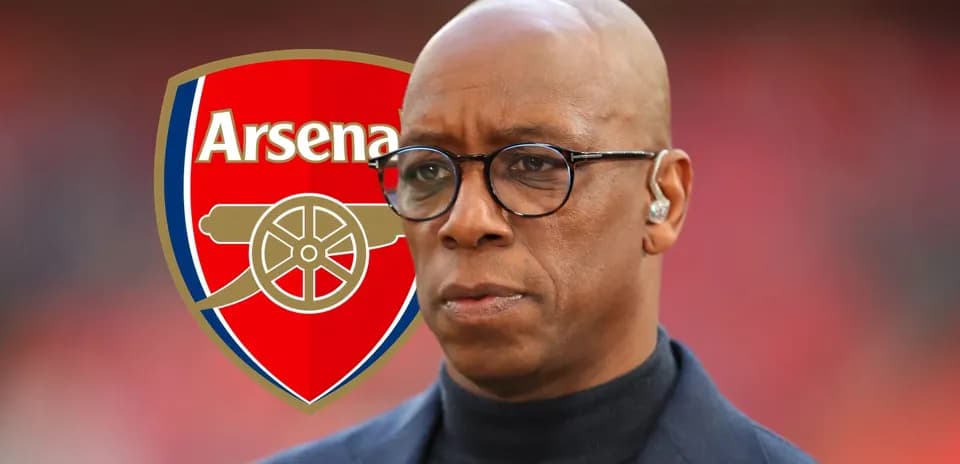 Former player with Arsenal logo in background
