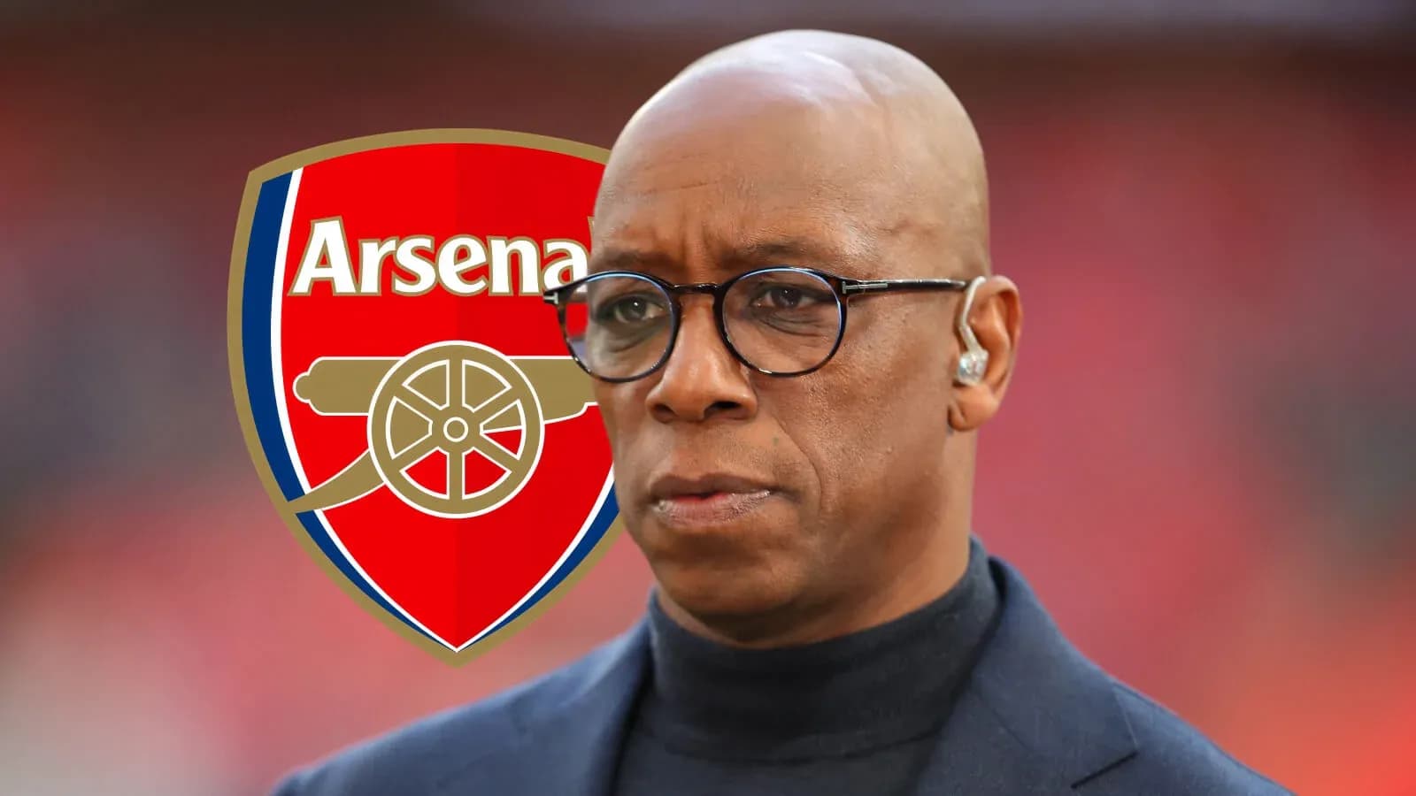Former player with Arsenal logo in background