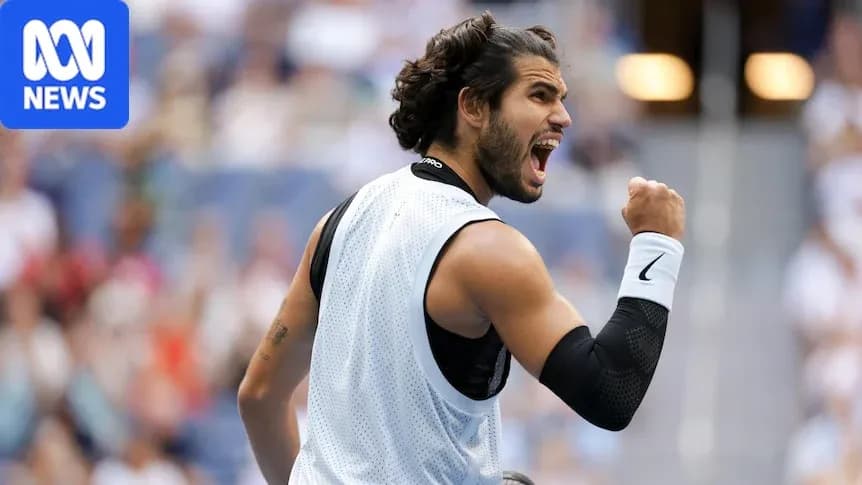 Tennis player celebrating after winning a point
