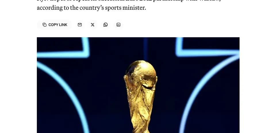 FIFA World Cup trophy displayed on a podium