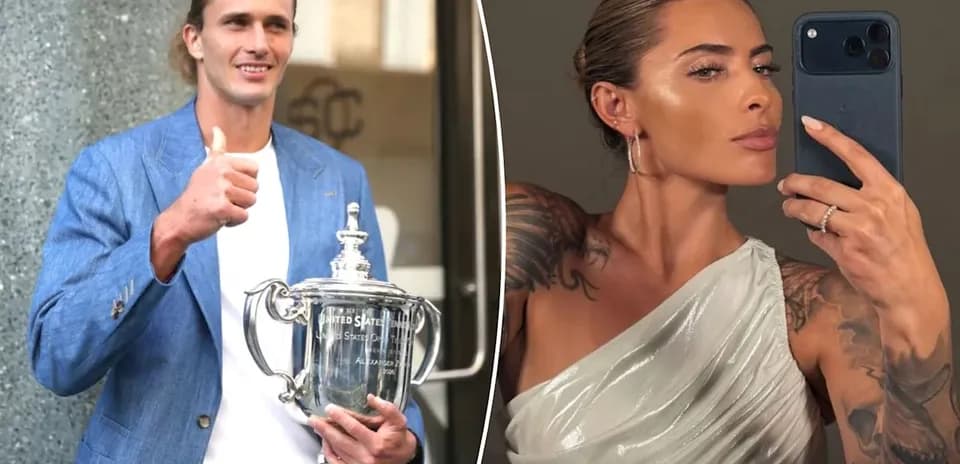 Athlete holding trophy and woman taking selfie