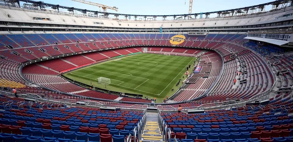 View of empty stadium with pitch under construction