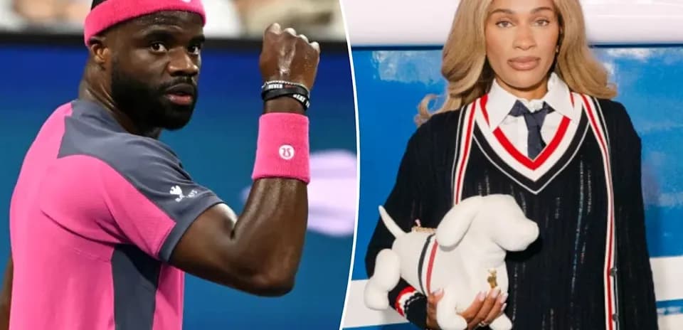 Tennis player celebrating with fist pump, fashion model posing