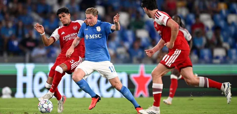 Players contesting for the ball during match action