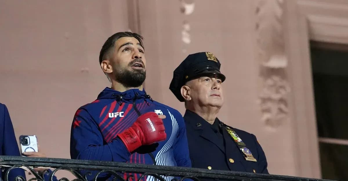 UFC fighter and police officer during national anthem