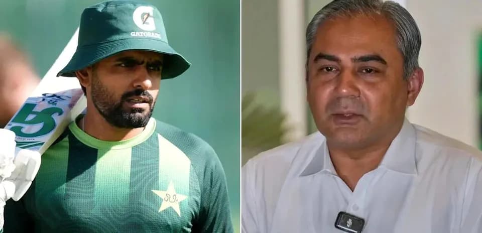 Pakistani cricketer and official at press conference