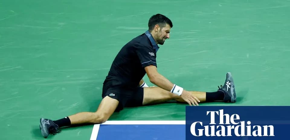 Novak Djokovic stretching on the tennis court