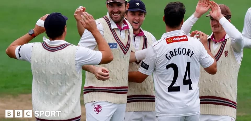 Somerset players celebrating a wicket on the field