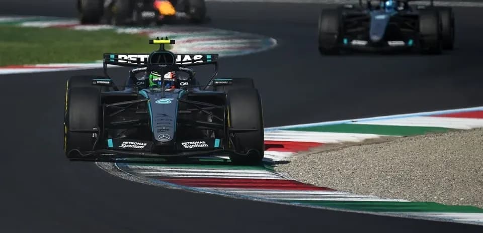 Mercedes car racing on track during Formula 1 event