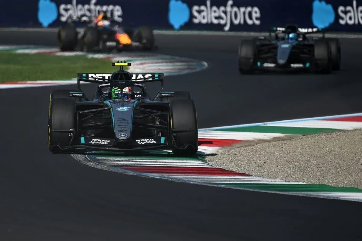 Mercedes car racing on track during Formula 1 event