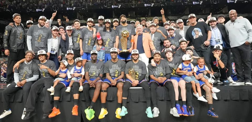 New York Knicks celebrating NBA Championship victory together