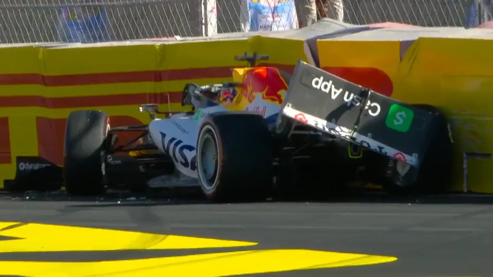 Formula 1 car crashed into barrier at track Formula 1 car crashed into barrier at track