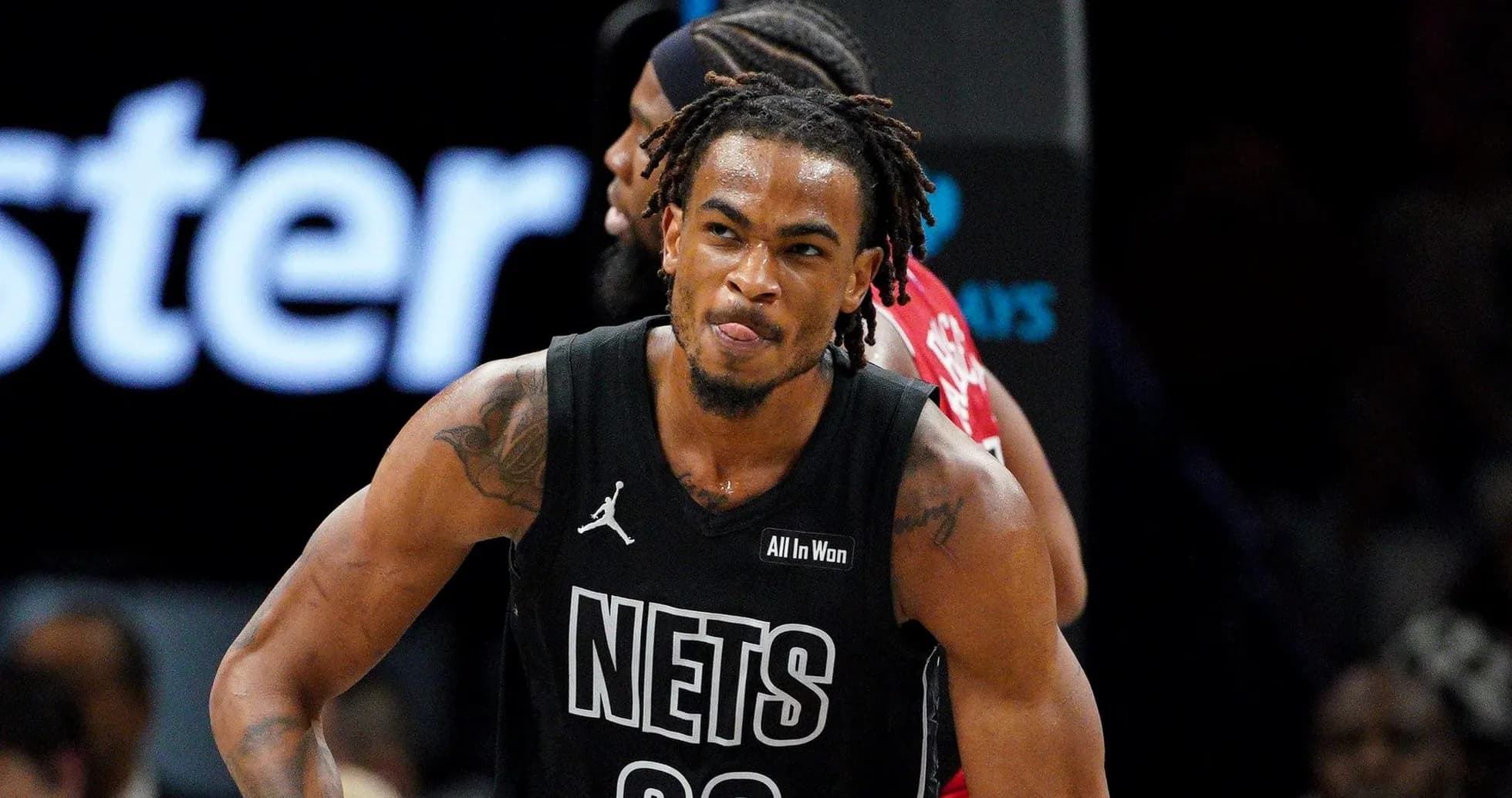 Player celebrating during Brooklyn Nets game Player celebrating during Brooklyn Nets game