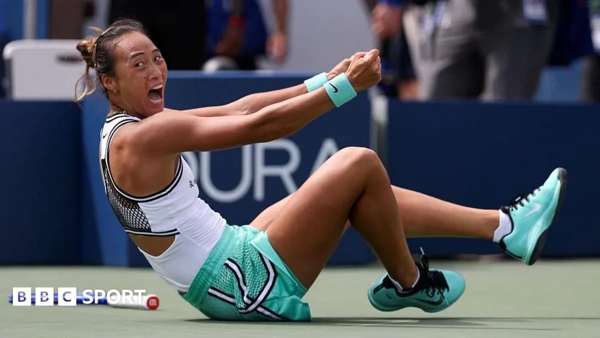 Tennis player celebrating on court after winning match Tennis player celebrating on court after winning match
