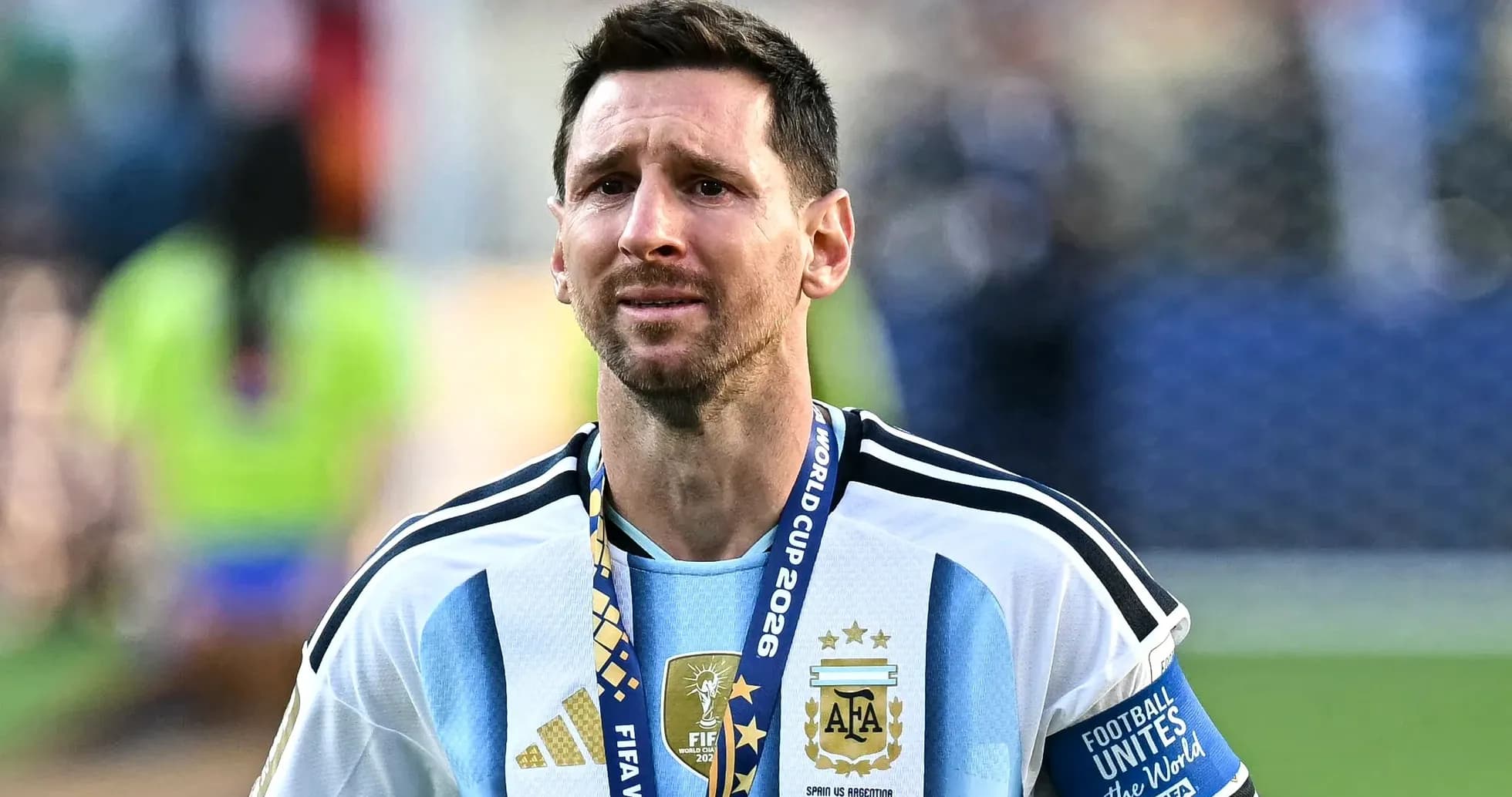 Player wearing Argentina jersey with medal after match Player wearing Argentina jersey with medal after match
