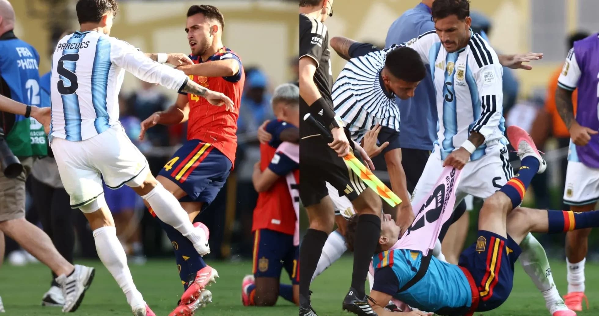 Players clashing during heated match confrontation Players clashing during heated match confrontation