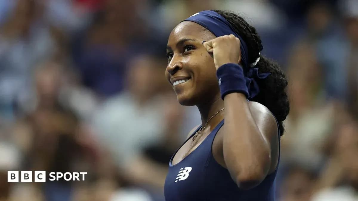 Tennis player celebrating during match at US Open Tennis player celebrating during match at US Open