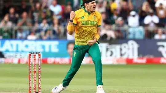 South African player celebrating wicket during match South African player celebrating wicket during match