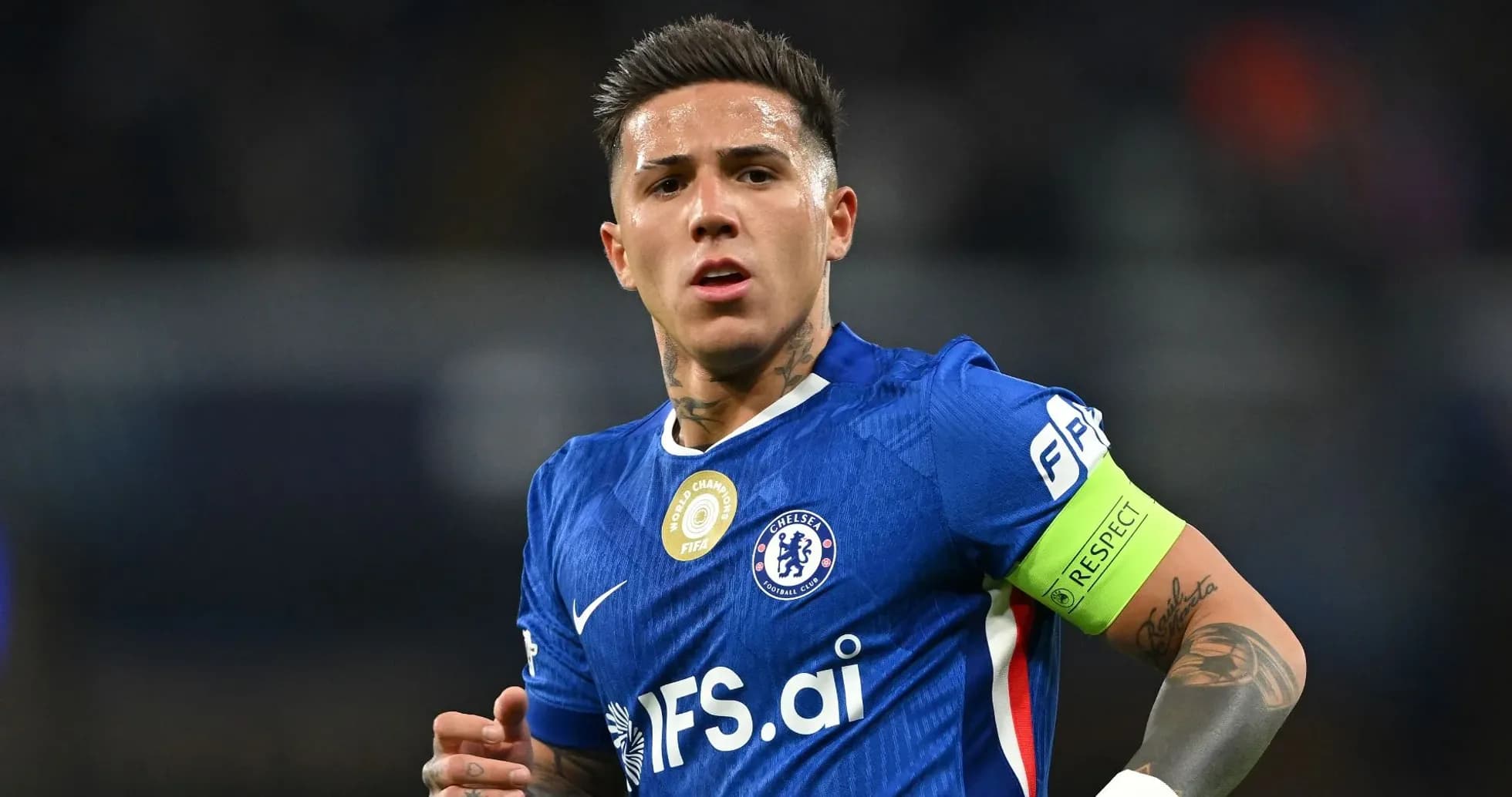 Player wearing Chelsea jersey with captain's armband Player wearing Chelsea jersey with captain's armband