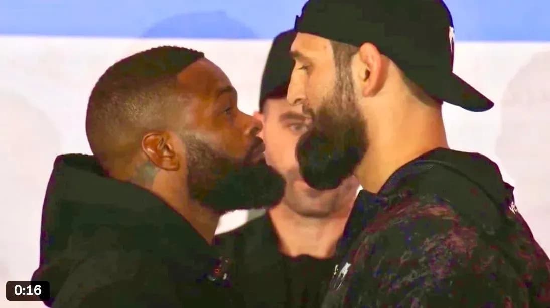Two fighters face-off during pre-fight event Two fighters face-off during pre-fight event