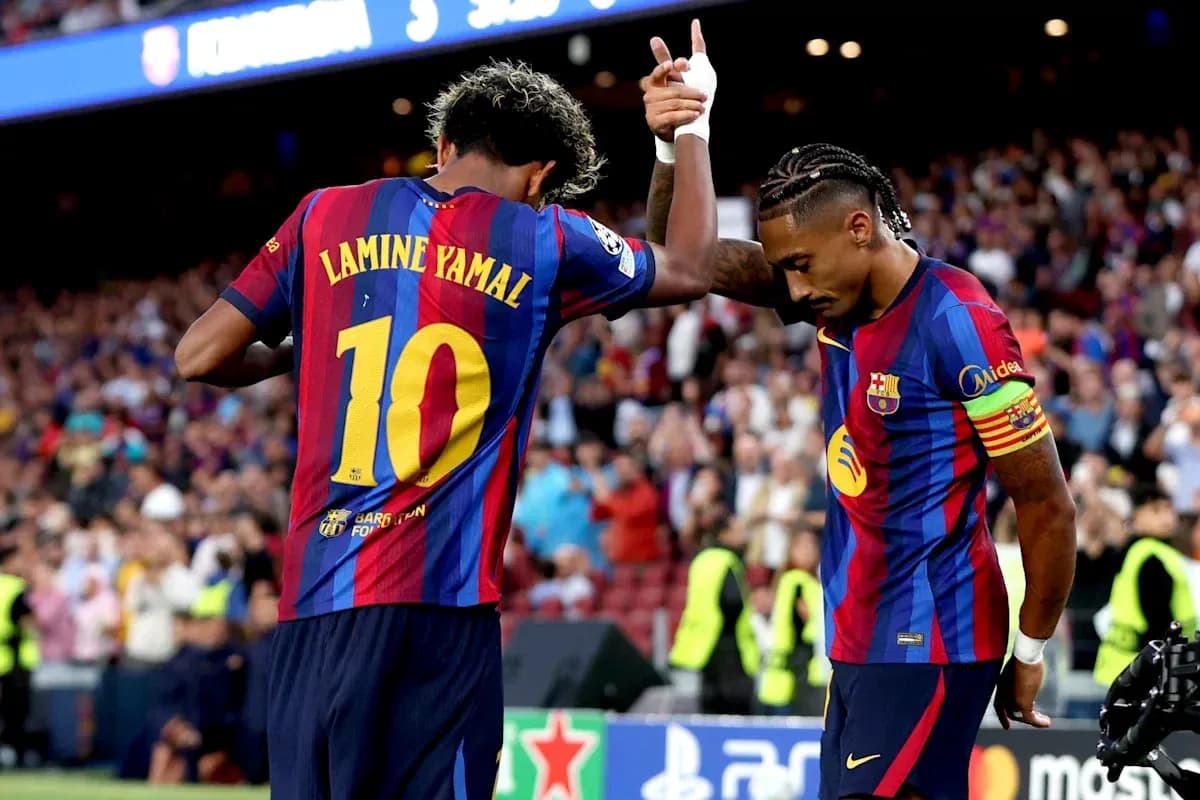 Lamine Yamal and teammate celebrating a goal Lamine Yamal and teammate celebrating a goal