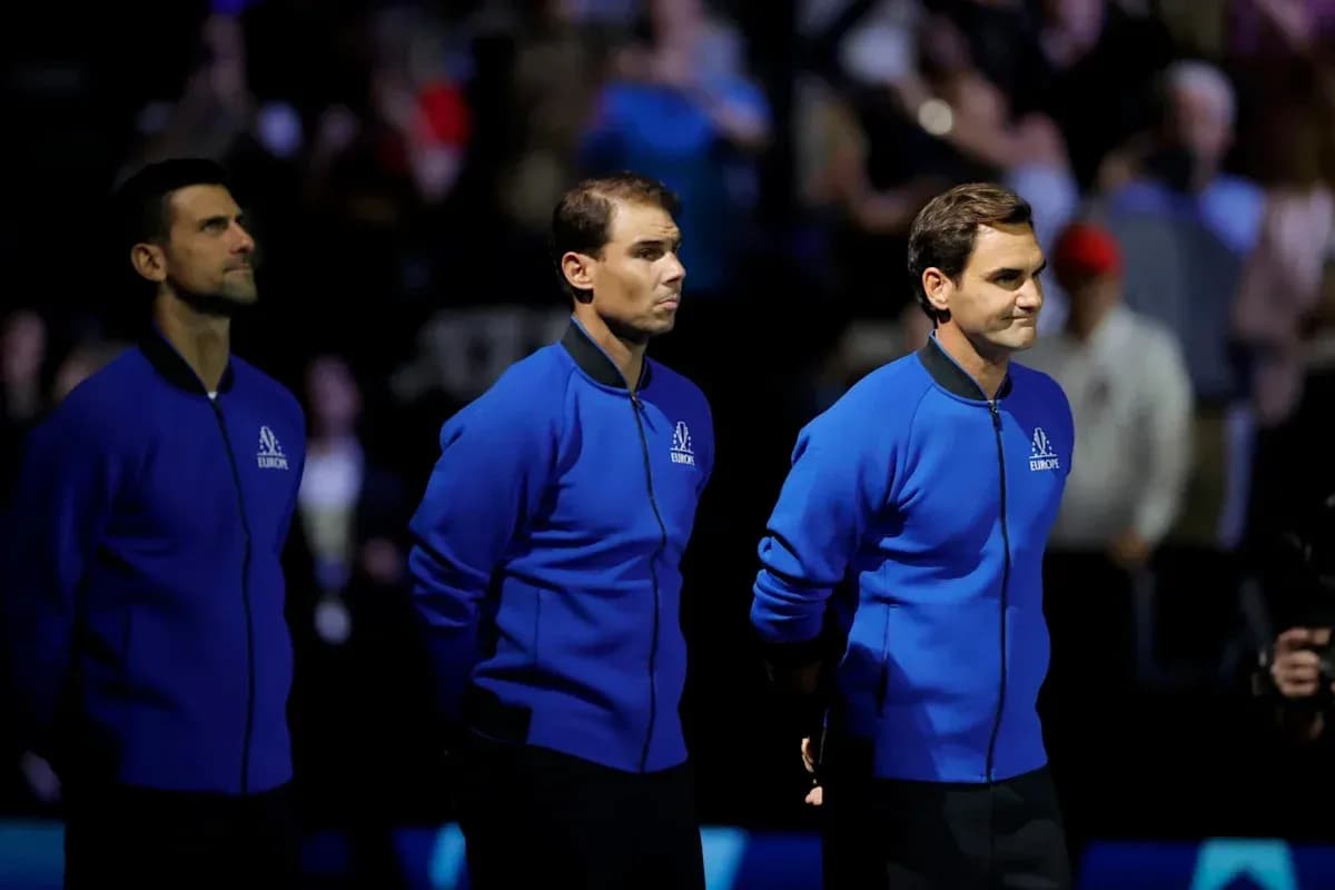Novak Djokovic, Rafael Nadal, and Roger Federer on stage Novak Djokovic, Rafael Nadal, and Roger Federer on stage