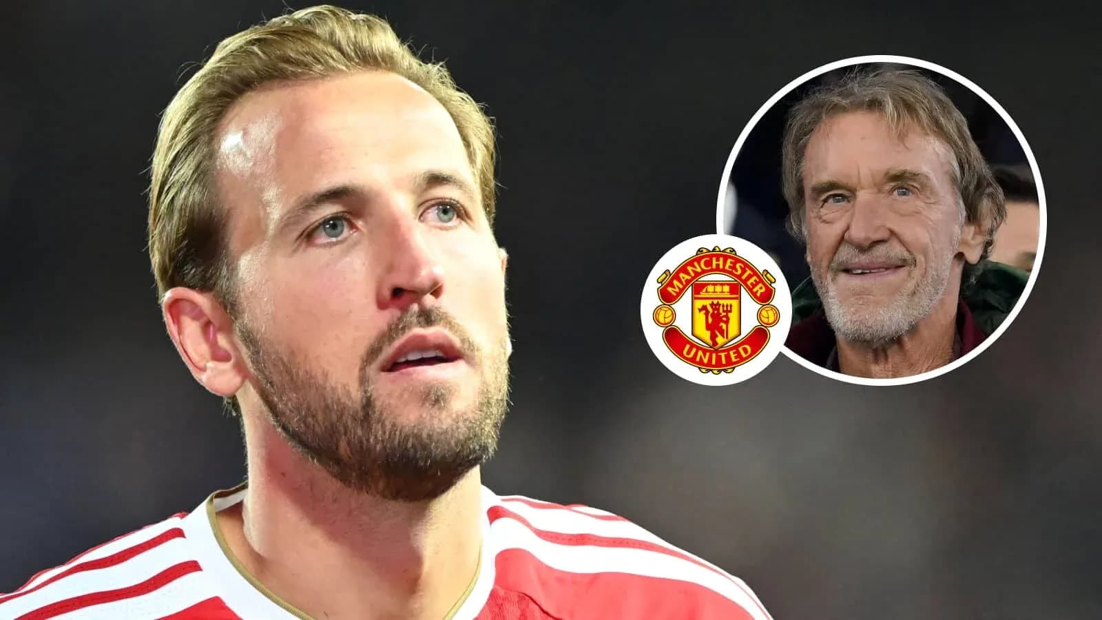 Harry Kane with Manchester United logo and fan Harry Kane with Manchester United logo and fan