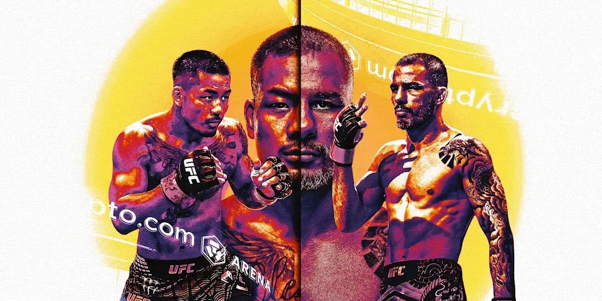 Two fighters in UFC gear on colorful background Two fighters in UFC gear on colorful background
