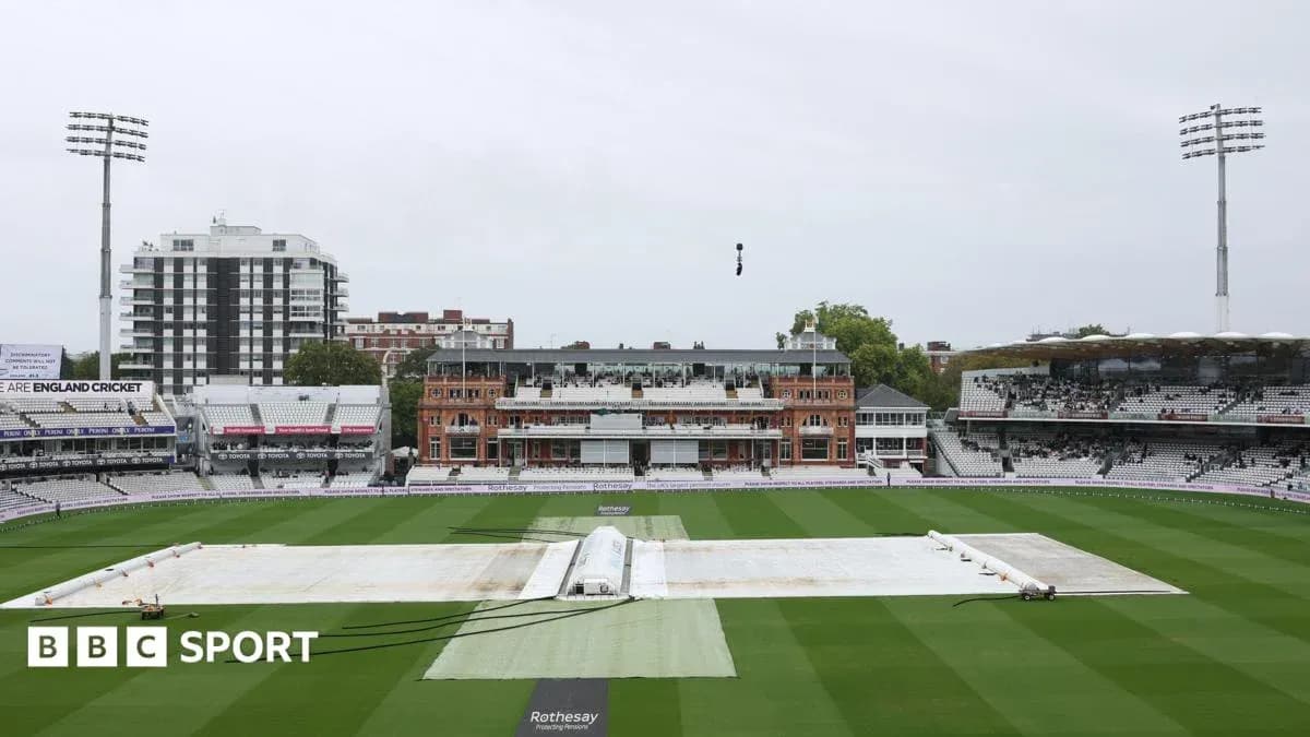 Rain covers on cricket pitch at Lord's Stadium Rain covers on cricket pitch at Lord's Stadium