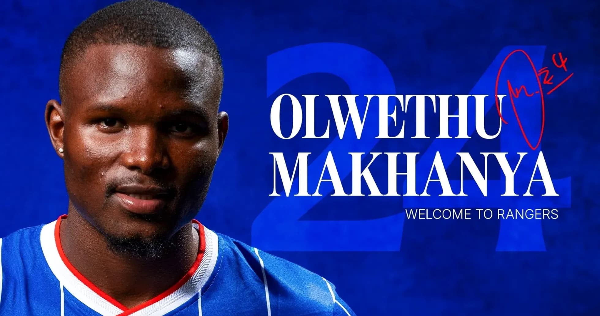 Olwethu Makhanya in Rangers kit with welcome message Olwethu Makhanya in Rangers kit with welcome message