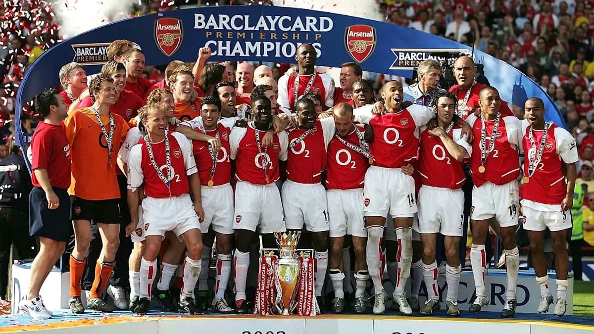 Arsenal team celebrating Barclays Premiership title win Arsenal team celebrating Barclays Premiership title win