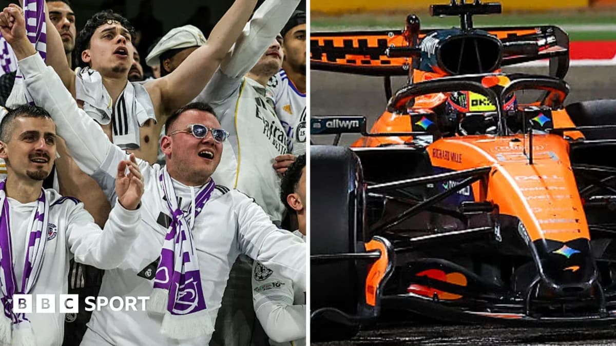 Fans cheering for team alongside McLaren F1 car Fans cheering for team alongside McLaren F1 car