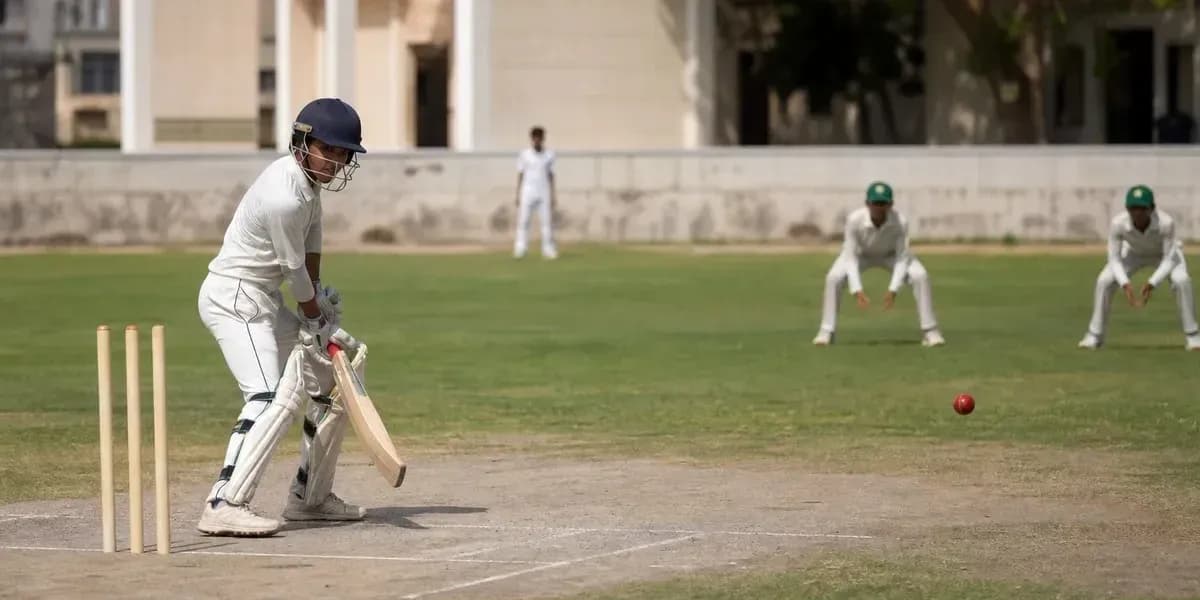 Batsman preparing to hit ball in cricket match Batsman preparing to hit ball in cricket match