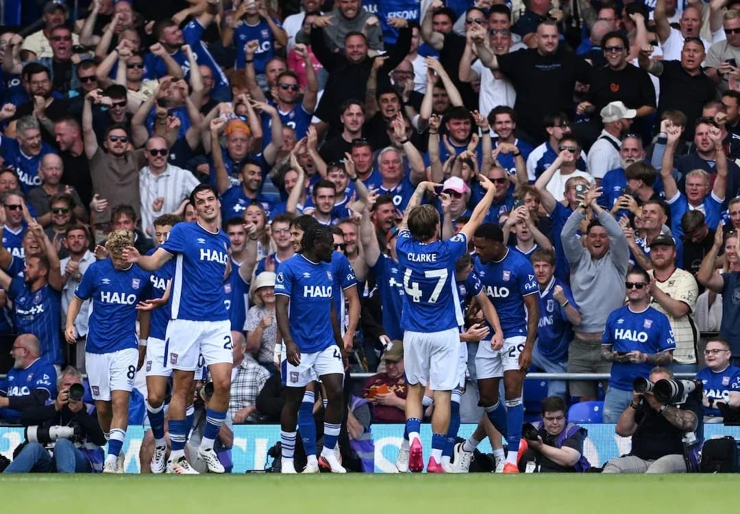 Ipswich players celebrating with fans Ipswich players celebrating with fans