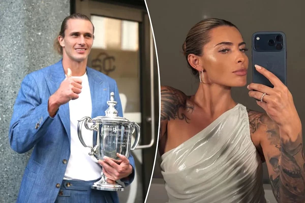 Athlete holding trophy and woman taking selfie Athlete holding trophy and woman taking selfie